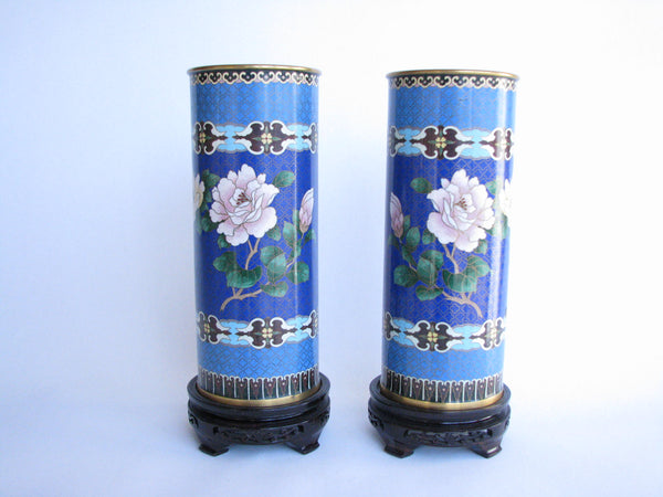 edgebrookhouse - 19th Century Cloisonné Enamel on Copper Vase on Rosewood Stand - a Pair