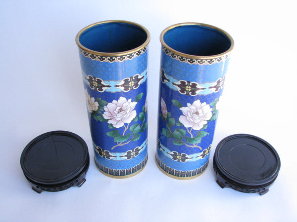 edgebrookhouse - 19th Century Cloisonné Enamel on Copper Vase on Rosewood Stand - a Pair