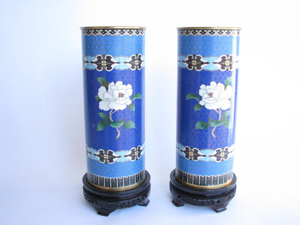 edgebrookhouse - 19th Century Cloisonné Enamel on Copper Vase on Rosewood Stand - a Pair