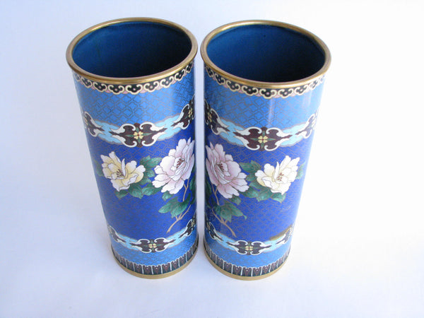 edgebrookhouse - 19th Century Cloisonné Enamel on Copper Vase on Rosewood Stand - a Pair