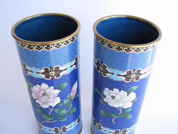 edgebrookhouse - 19th Century Cloisonné Enamel on Copper Vase on Rosewood Stand - a Pair