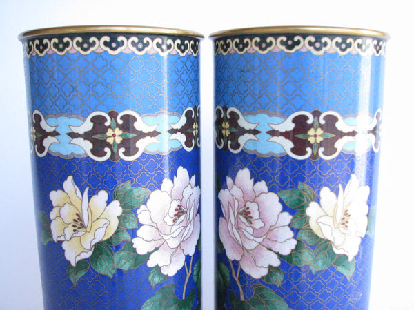edgebrookhouse - 19th Century Cloisonné Enamel on Copper Vase on Rosewood Stand - a Pair