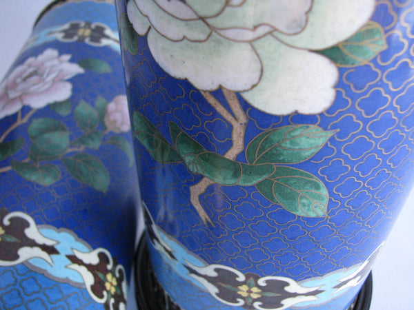 edgebrookhouse - 19th Century Cloisonné Enamel on Copper Vase on Rosewood Stand - a Pair