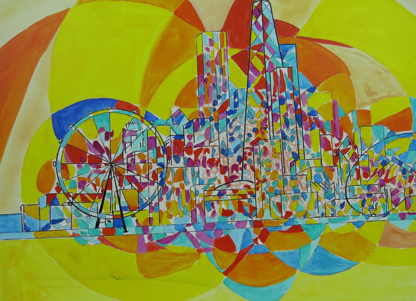 edgebrookhouse - 2013 Pia Bacca Post Impressionist Oil on Canvas of Chicago Cityscape
