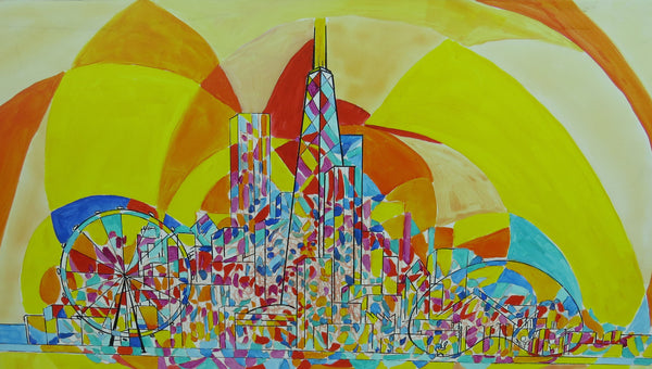 edgebrookhouse - 2013 Pia Bacca Post Impressionist Oil on Canvas of Chicago Cityscape