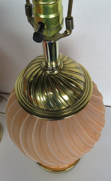edgebrookhouse - 20th century italian ginger jar shaped terracotta and brass swirl lamps a pair
