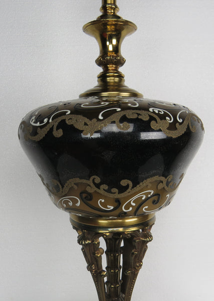 edgebrookhouse - 20th century louis xv style black glass moriage table lamp