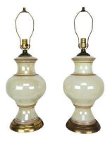 edgebrookhouse - 20th Century Hollywood Regency Pearlescent Glass Lamps - a Pair