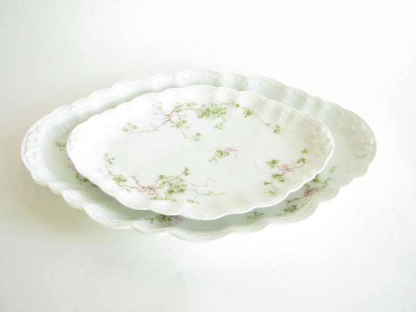 edgebrookhouse - Antique A Lanternier Platters with Green Leaves and Pink Bow Design - Set of 2