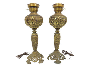 edgebrookhouse - Antique Ainsley Ornate Brass Cherub Parlor Lamps - a Pair