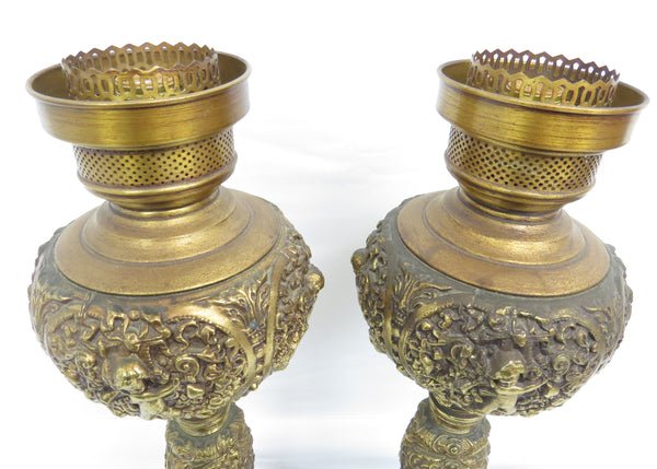edgebrookhouse - Antique Ainsley Ornate Brass Cherub Parlor Lamps - a Pair