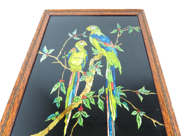 edgebrookhouse - Antique Americana Folk Art Tinsel Painting of Tropical Birds