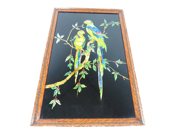 edgebrookhouse - Antique Americana Folk Art Tinsel Painting of Tropical Birds
