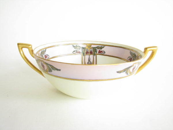 edgebrookhouse - Antique Art Deco Limoges Porcelain Handled Decorative Bowl with Polychrome Design