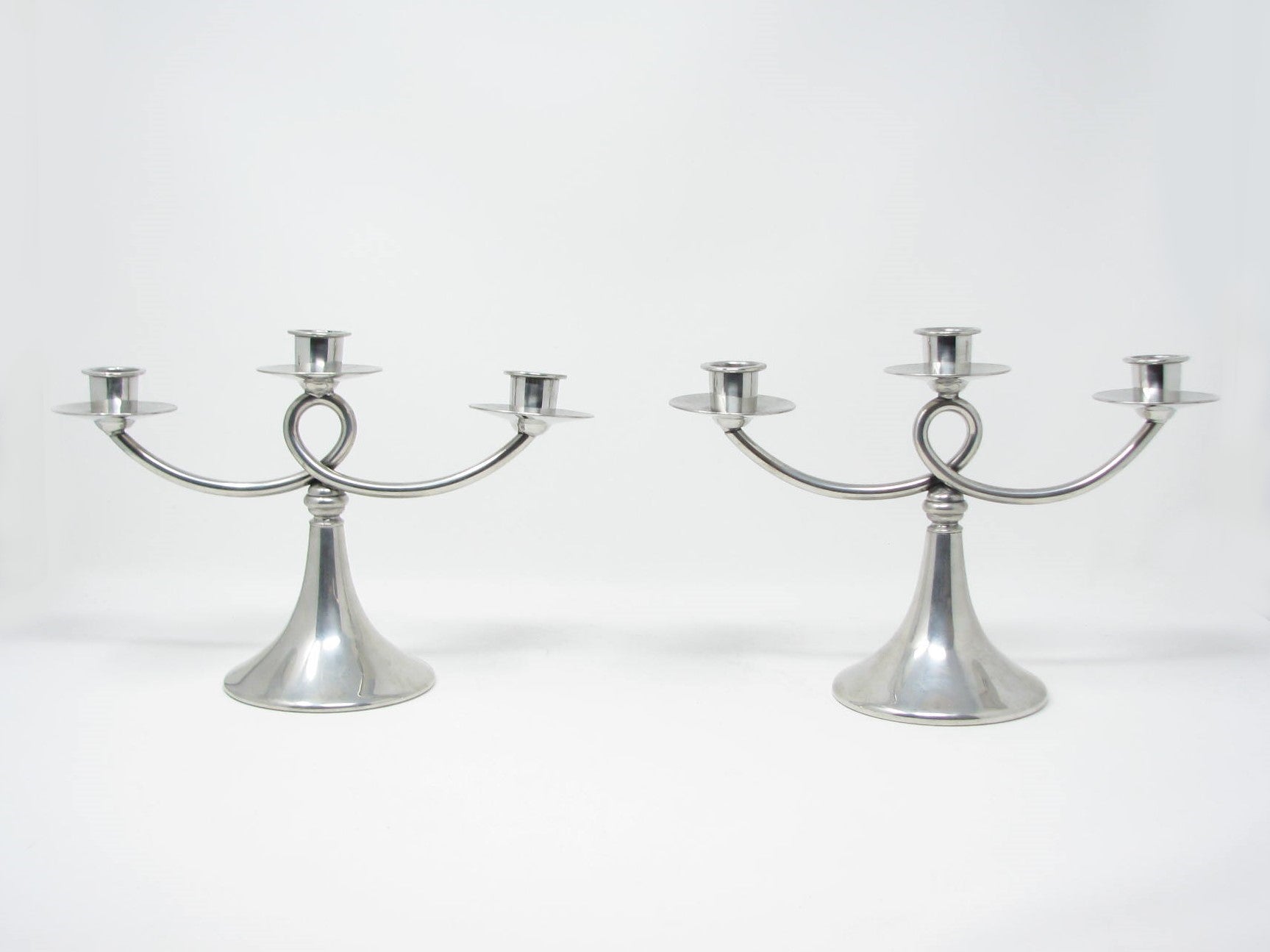 edgebrookhouse - Antique Art Deco Plymouth KS Pewter Candelabra Candle Holders USA - a Pair
