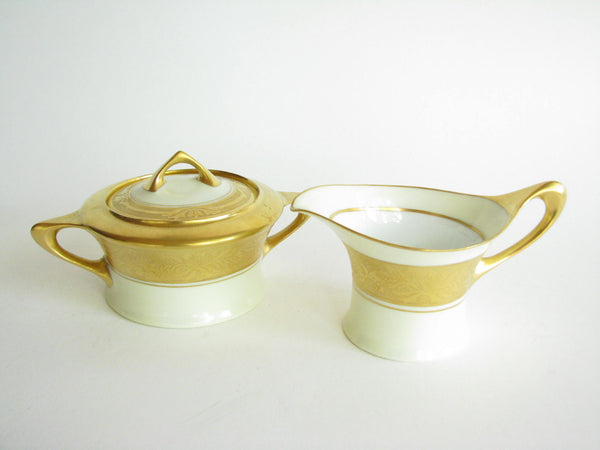 edgebrookhouse - Antique Art Nouveau Hutschenreuther Cacilie Gilded Porcelain Creamer and Sugar Bowl - 2 Pieces