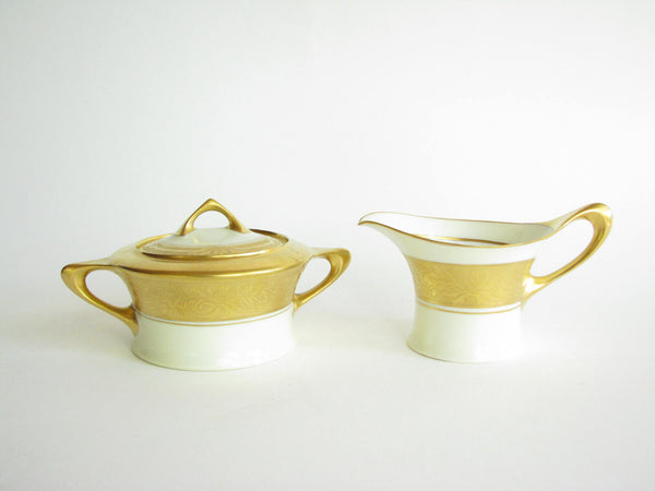 edgebrookhouse - Antique Art Nouveau Hutschenreuther Cacilie Gilded Porcelain Creamer and Sugar Bowl - 2 Pieces