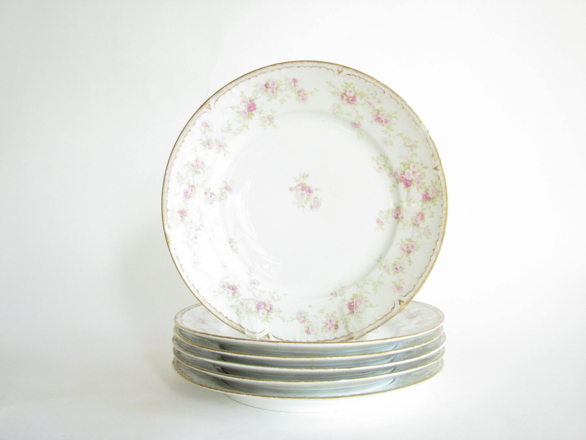 edgebrookhouse - Antique Charles Field Haviland GDA Limoges Floral Porcelain Dinner Plates - Set of 6