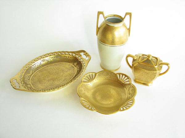 edgebrookhouse - Antique Collection of Gilded European Porcelain Serving Dishes - 4 Pieces