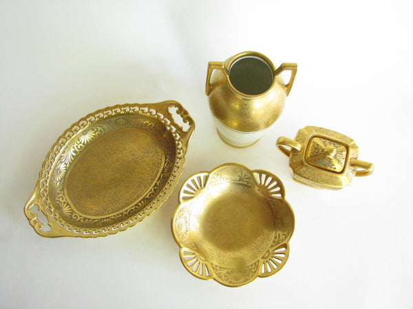 edgebrookhouse - Antique Collection of Gilded European Porcelain Serving Dishes - 4 Pieces