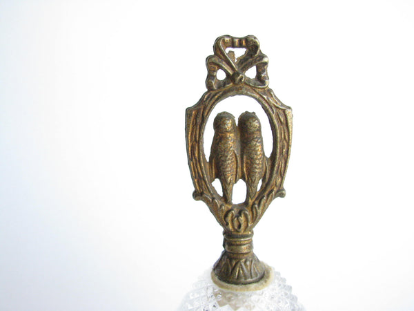 edgebrookhouse - Antique Diamond Cut Glass Lidded Urns with Brass Love Bird Finials - a Pair