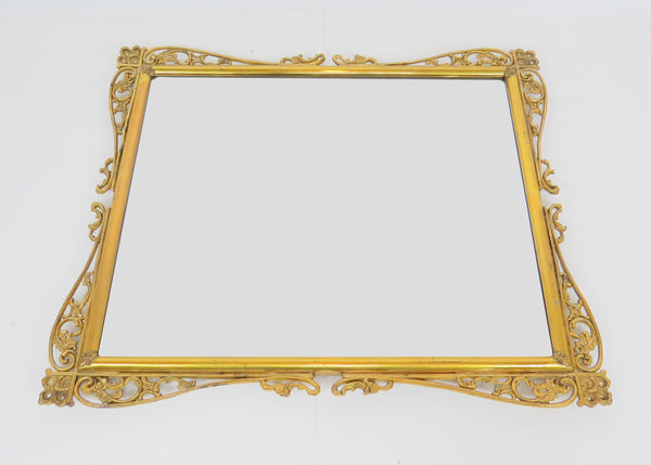 edgebrookhouse - Antique French Art Nouveau Brass Frame (Mirror) With Open Fretwork and Fleur De Lis
