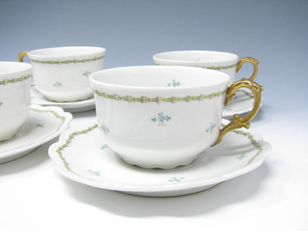 edgebrookhouse - Antique GD & Cie Avenir Decorated Legrand & Co Limoges Porcelain Cups & Saucers - 8 Pieces