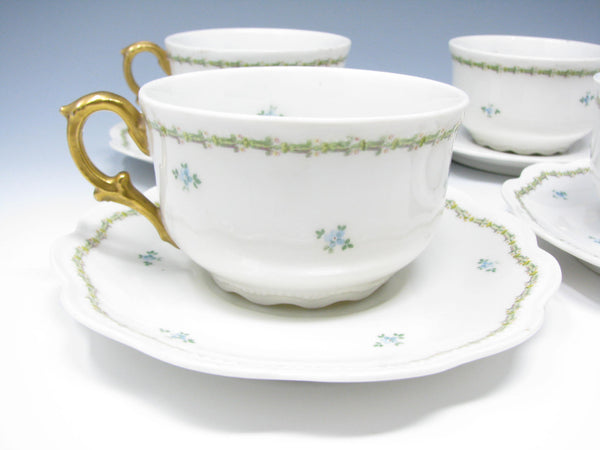 edgebrookhouse - Antique GD & Cie Avenir Decorated Legrand & Co Limoges Porcelain Cups & Saucers - 8 Pieces