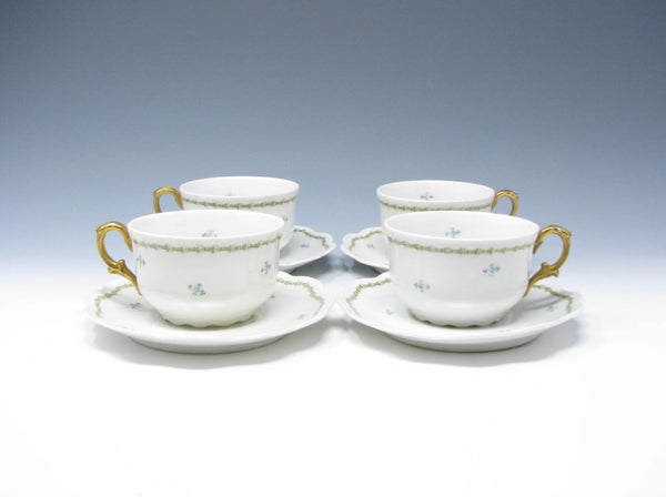 edgebrookhouse - Antique GD & Cie Avenir Decorated Legrand & Co Limoges Porcelain Cups & Saucers - 8 Pieces
