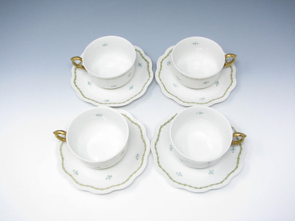 edgebrookhouse - Antique GD & Cie Avenir Decorated Legrand & Co Limoges Porcelain Cups & Saucers - 8 Pieces
