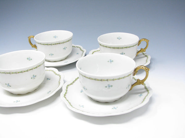 edgebrookhouse - Antique GD & Cie Avenir Decorated Legrand & Co Limoges Porcelain Cups & Saucers - 8 Pieces