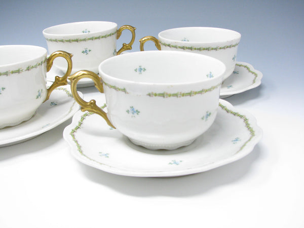 edgebrookhouse - Antique GD & Cie Avenir Decorated Legrand & Co Limoges Porcelain Cups & Saucers - 8 Pieces