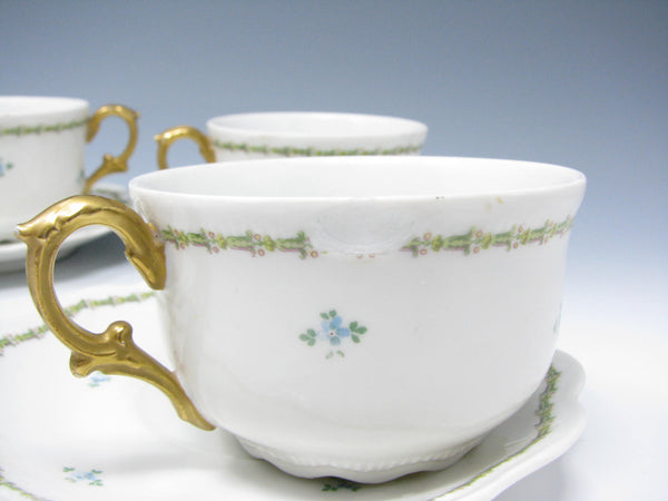 edgebrookhouse - Antique GD & Cie Avenir Decorated Legrand & Co Limoges Porcelain Cups & Saucers - 8 Pieces