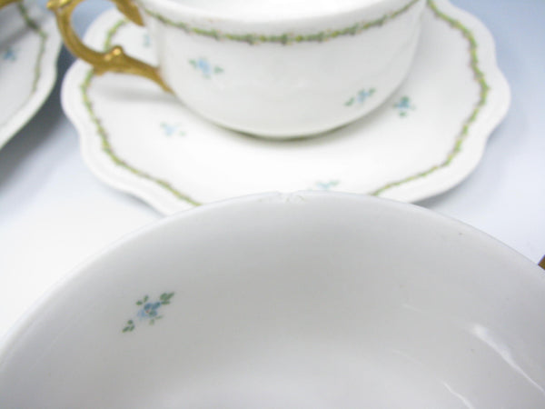 edgebrookhouse - Antique GD & Cie Avenir Decorated Legrand & Co Limoges Porcelain Cups & Saucers - 8 Pieces