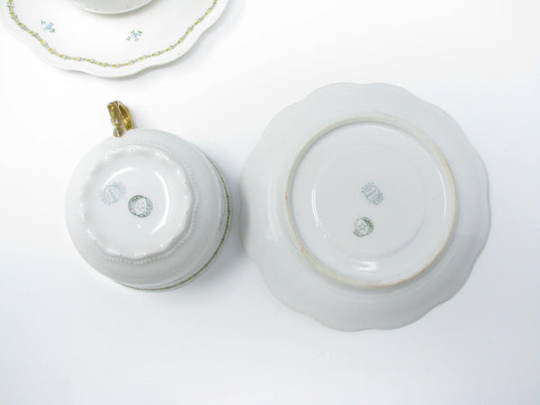 edgebrookhouse - Antique GD & Cie Avenir Decorated Legrand & Co Limoges Porcelain Cups & Saucers - 8 Pieces