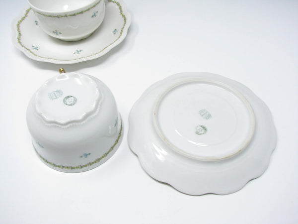 edgebrookhouse - Antique GD & Cie Avenir Decorated Legrand & Co Limoges Porcelain Cups & Saucers - 8 Pieces