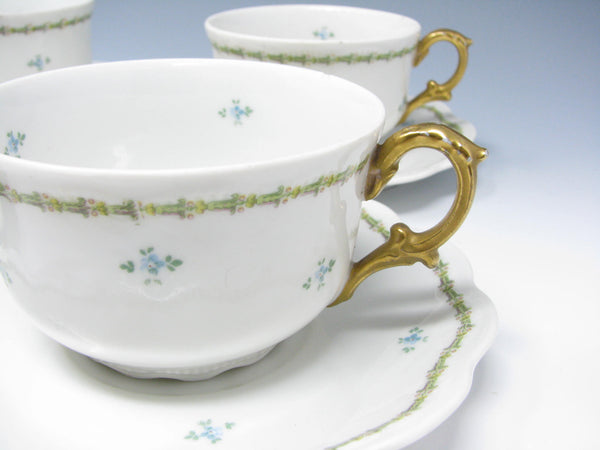 edgebrookhouse - Antique GD & Cie Avenir Decorated Legrand & Co Limoges Porcelain Cups & Saucers - 8 Pieces