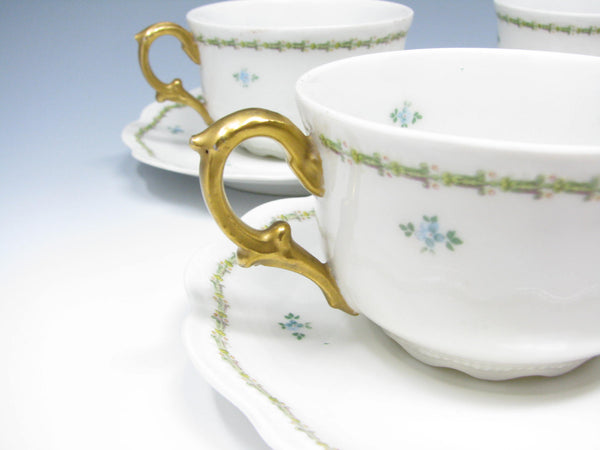edgebrookhouse - Antique GD & Cie Avenir Decorated Legrand & Co Limoges Porcelain Cups & Saucers - 8 Pieces