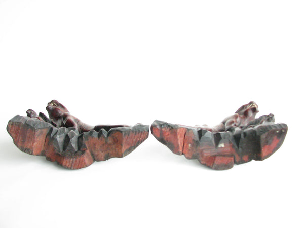 edgebrookhouse - Antique Hand-carved Rosewood Tigers with Glass Eyes and Ivory Teeth - a Pair