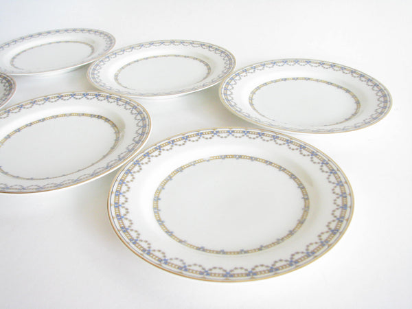 edgebrookhouse - Antique Haviland France Limoges Porcelain Bread or Dessert Plates with Blue and Gold Design - Set of 6