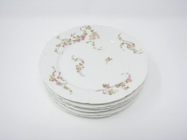 edgebrookhouse - Antique Haviland Limoges Norma Porcelain Bread or Dessert Plates with Floral Design Scalloped Rim - Set of 6