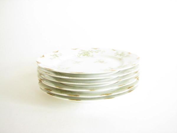 edgebrookhouse - Antique Haviland Limoges Porcelain Salad Plates with Floral and Gold Pinch Design - Set of 6