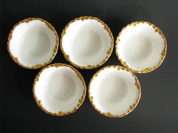edgebrookhouse - Antique Haviland Limoges Porcelain Tidbit Scalloped Gold Rim Bowls - Set of 5