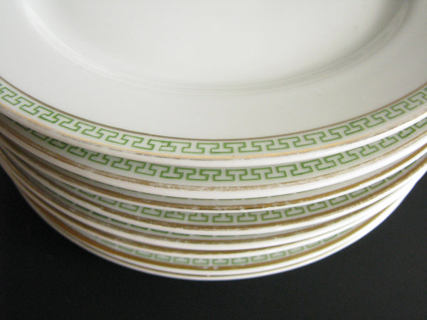 edgebrookhouse - Antique Heinrich & Co Selb Green Greek Key Porcelain Bread Plates with Gold Rim - Set of 8