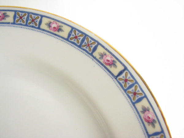edgebrookhouse - Antique Heinrich & Co Selb Porcelain Bread Plates with Blue Boxes, Pink Floral and Gold Trim - Set of 8