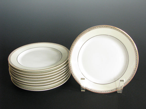 edgebrookhouse - Antique Heinrich & Co Selb Porcelain Bread Plates with Ivory, Gold and Black Link Rim - Set of 8