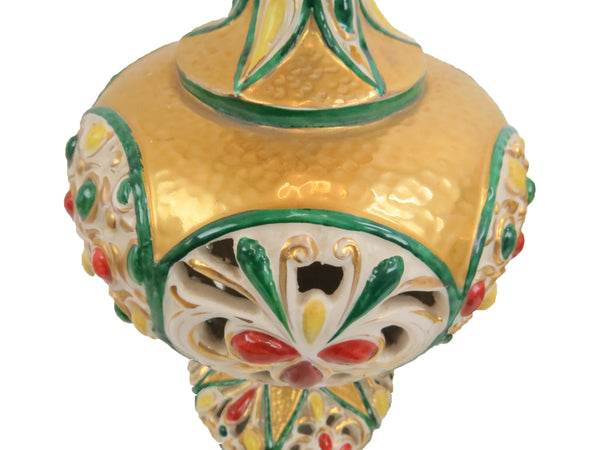 edgebrookhouse - Antique Italian Polychrome and Gilt Embossed Reticulated Majolica Jewel Urns - a Pair