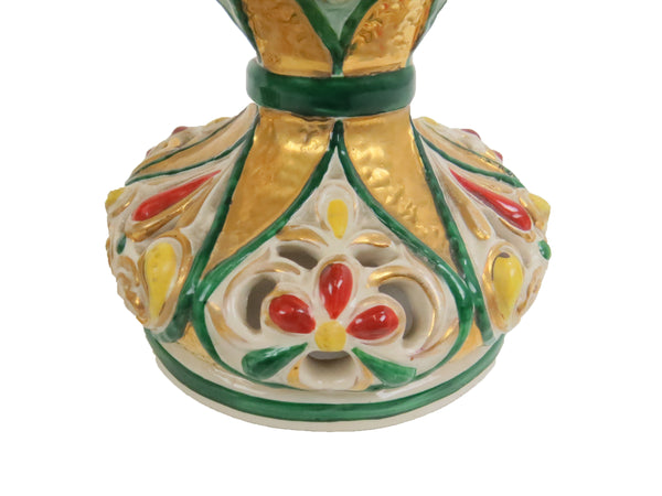 edgebrookhouse - Antique Italian Polychrome and Gilt Embossed Reticulated Majolica Jewel Urns - a Pair