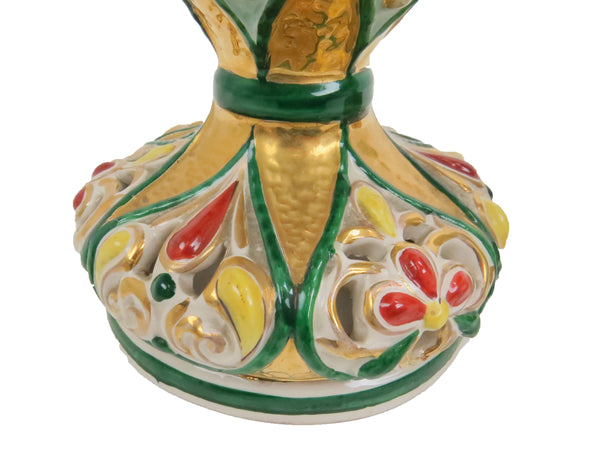 edgebrookhouse - Antique Italian Polychrome and Gilt Embossed Reticulated Majolica Jewel Urns - a Pair