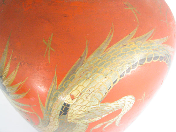 edgebrookhouse - Antique Japanese Eiraku Style Black Pottery Vase with Hand-Painted Dragon Motif